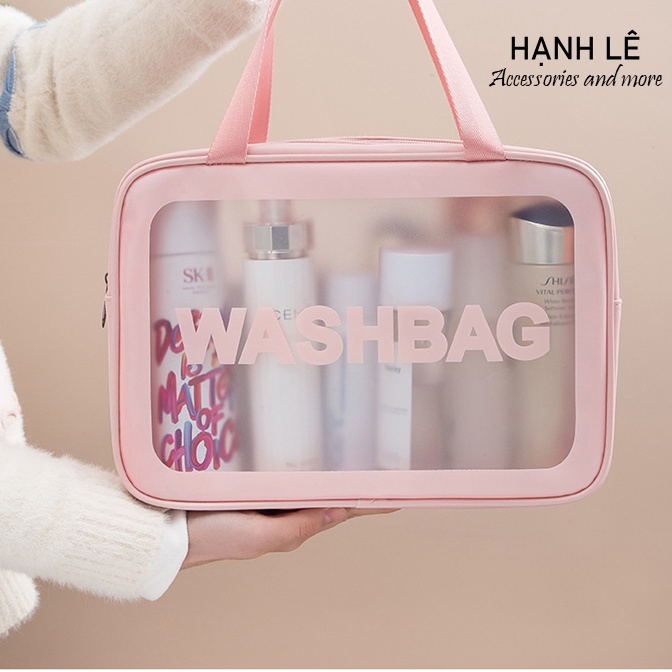Bộ 3 túi Washbag Hồng trọn bộ để đi du lịch, đi chơi, chống thấm nước và bụi bẩn tốt, chất liệu PU trong suốt