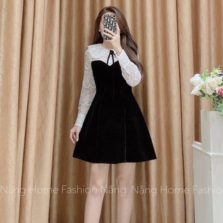 Váy nhung đen phối ren đi dạo, đi làm [Tiana]