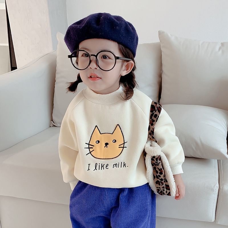Áo Hoodie lót nhung giữ ấm thời trang thu đông phong cách Hàn Quốc cho bé gái