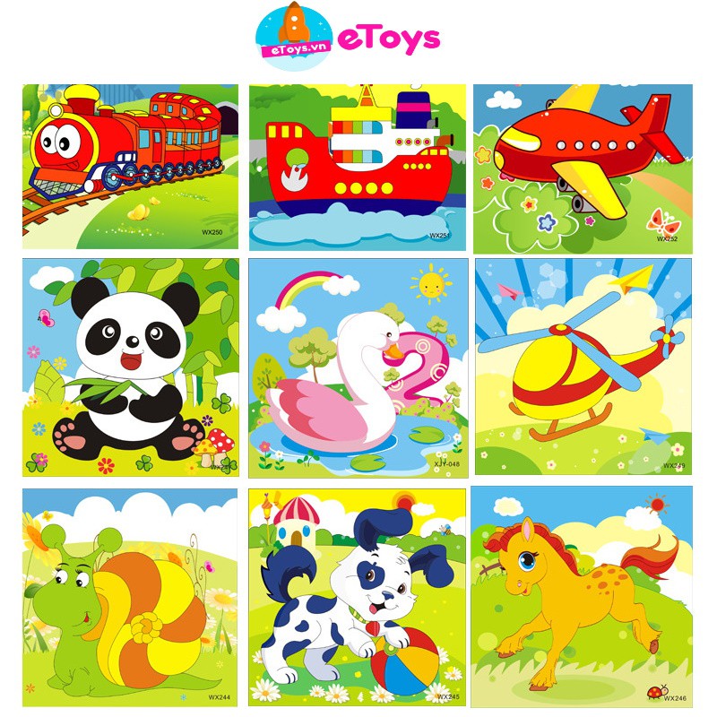 Xếp hình cho bé 16 mảnh ghép gỗ dày in hình sắc nét, đồ chơi ghép hình phát triển tư duy ETOYS