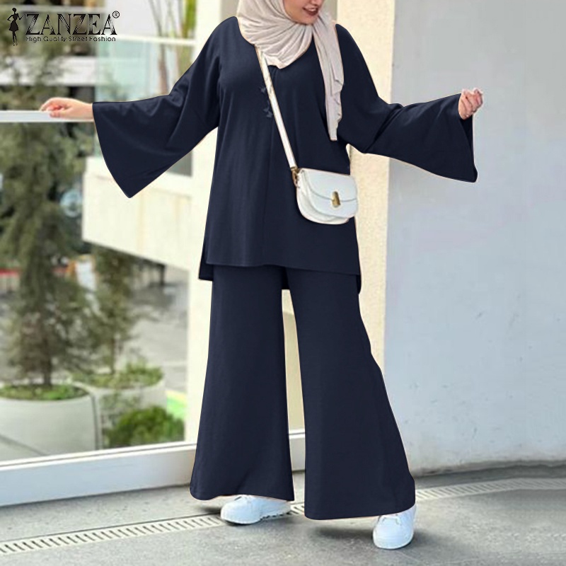 Zanzea Bộ Đồ Hồi Giáo Ống Loe Lưng Thun Có Túi Thời Trang Cho Nữ