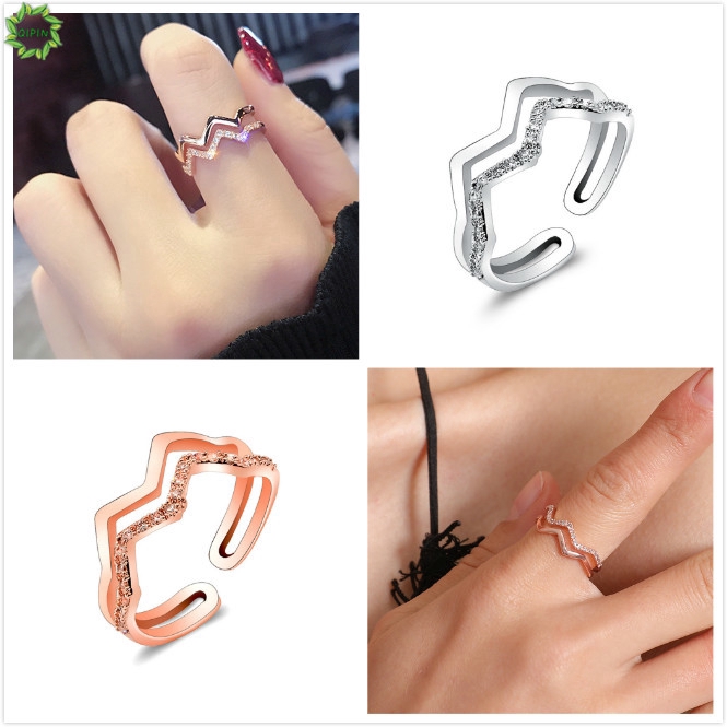 Nhẫn đeo tay kim loại đính đá phong cách Hàn Quốc cho nữ