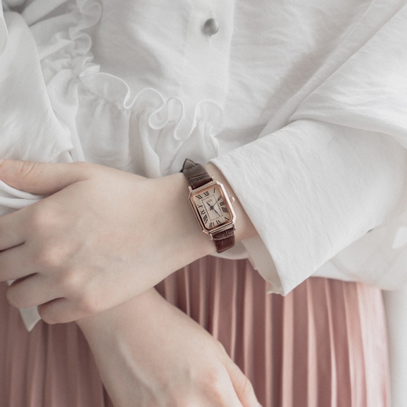 Đồng hồ nữ dây da mặt nhỏ GEDI da nâu mặt gold đồng hồ nữ mặt vuông phong cách Hàn Quốc Watchesbytif size 22mm | BigBuy360 - bigbuy360.vn