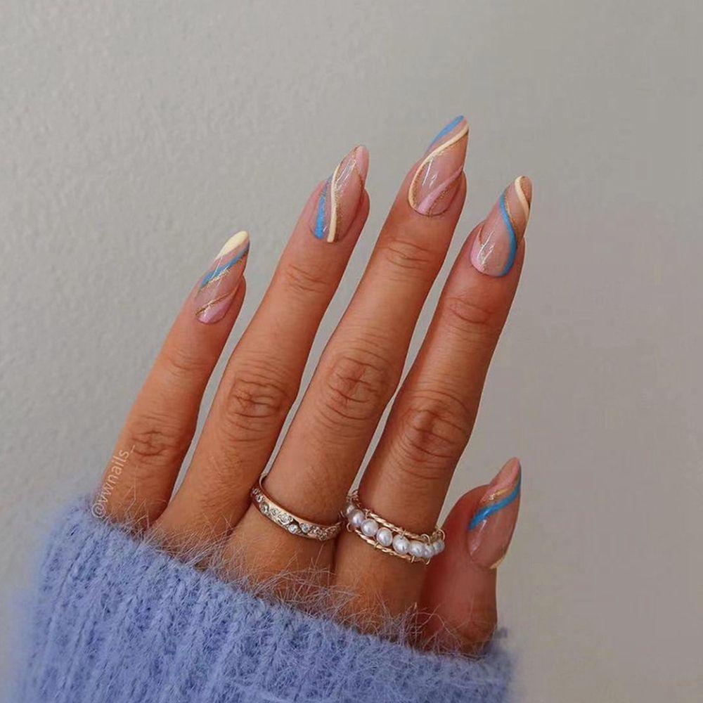 MAX=&gt; 24pcs/Box Press On Nails Wearable Detachable Nail Tips Flower Almond False Nails Artificial Women Fashion Manicure Tool Full Cover French Fake Nails