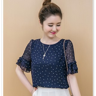 Hàng Nhập : ÁO VOAN CHẤM BI, TAY XẾP 3 TẦNG – AK 072