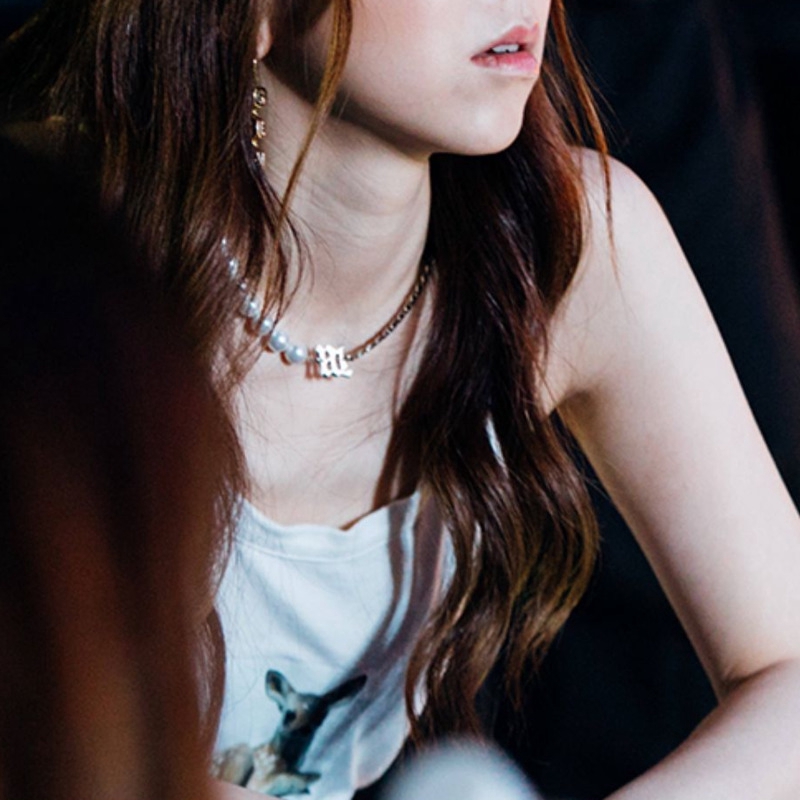 Dây chuyền thép titan phối ngọc trai nhân tạo phong cách hip hop cho nam và nữ 22169