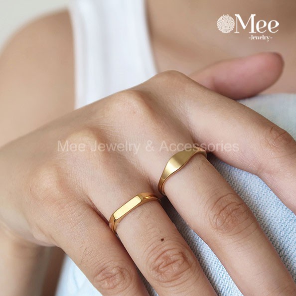 Nhẫn nữ vuông MEE, nhẫn trơn vintage, mạ vàng 18k - R3505