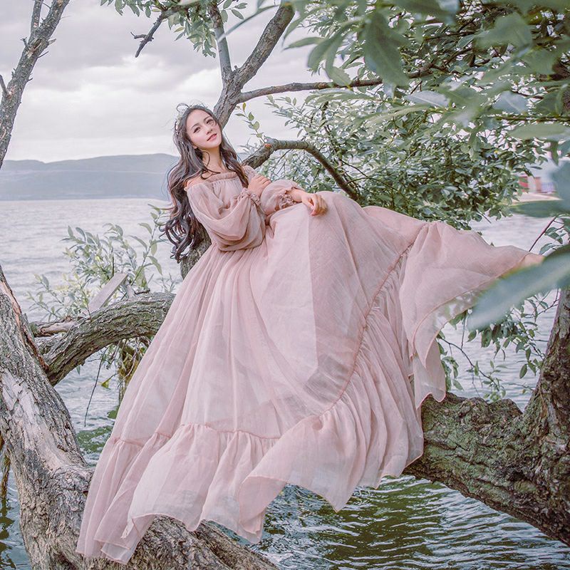 Đầm dạ hội, váy maxi tay bồng phong cách boho (kèm feedback)
