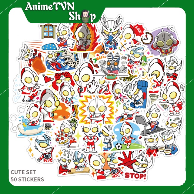 Miếng dán Sticker Siêu nhân điện quang - Ultraman trọn bộ 50 hình - In rõ ràng sắc nét khó tróc
