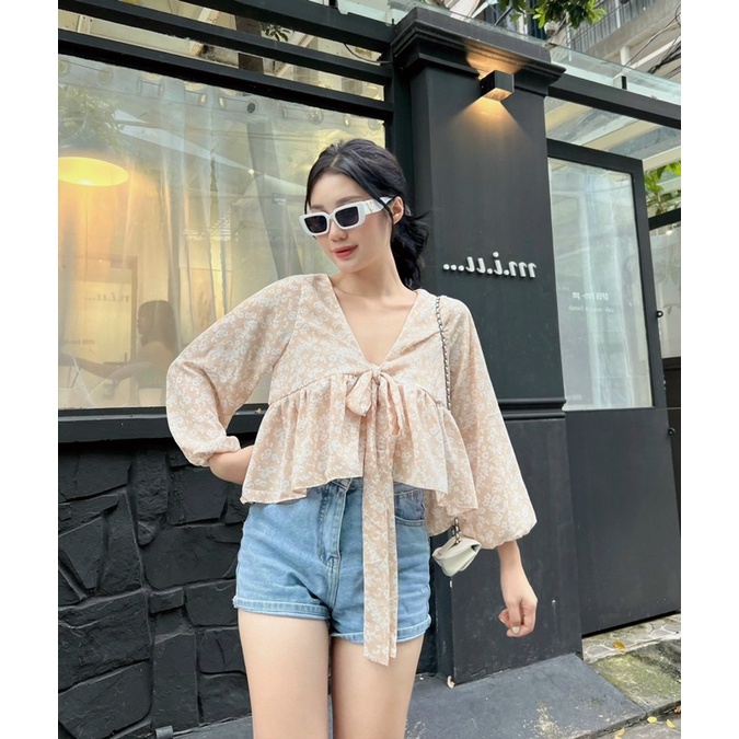 ÁO BBD_áo peplum hoa cột nơ tay phồng huol.oi_store