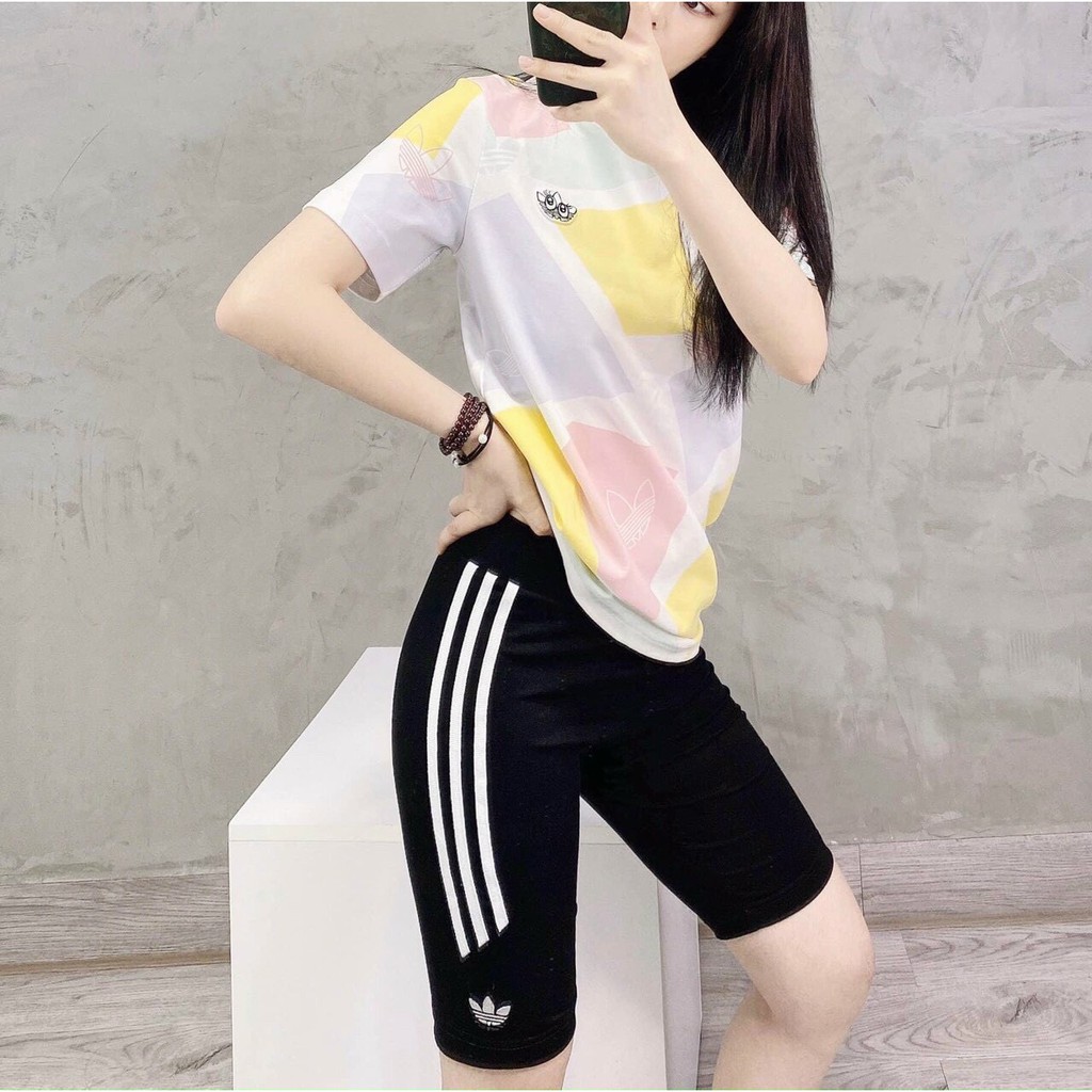 Quần Lỡ Thể Thao Phối Sọc Hai Màu, Quần Ngố Tập Gym Yoga Logo Thêu  - OQ071