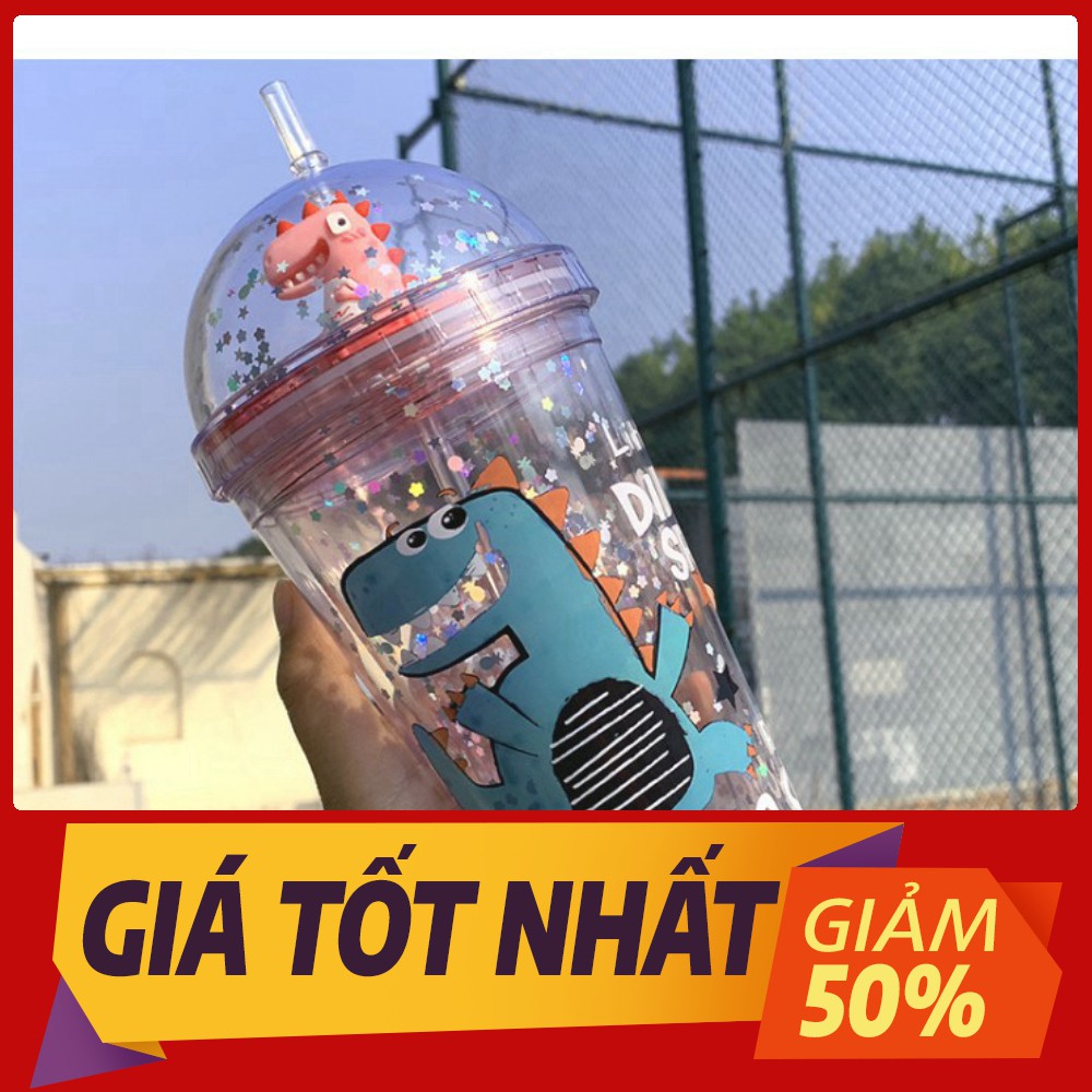 [Sale toàn shop] Bình nước kim tuyến khủng long 800ml