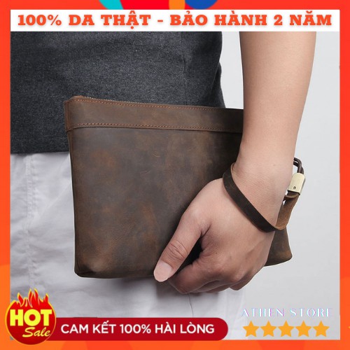 Ví Cầm Tay Da Bò Sáp Ngựa Điên Cao Cấp Clutch Phong Cách Thời Trang Hàng Đầu Tiêu Chuẩn Chất Lượng Châu Âu V80