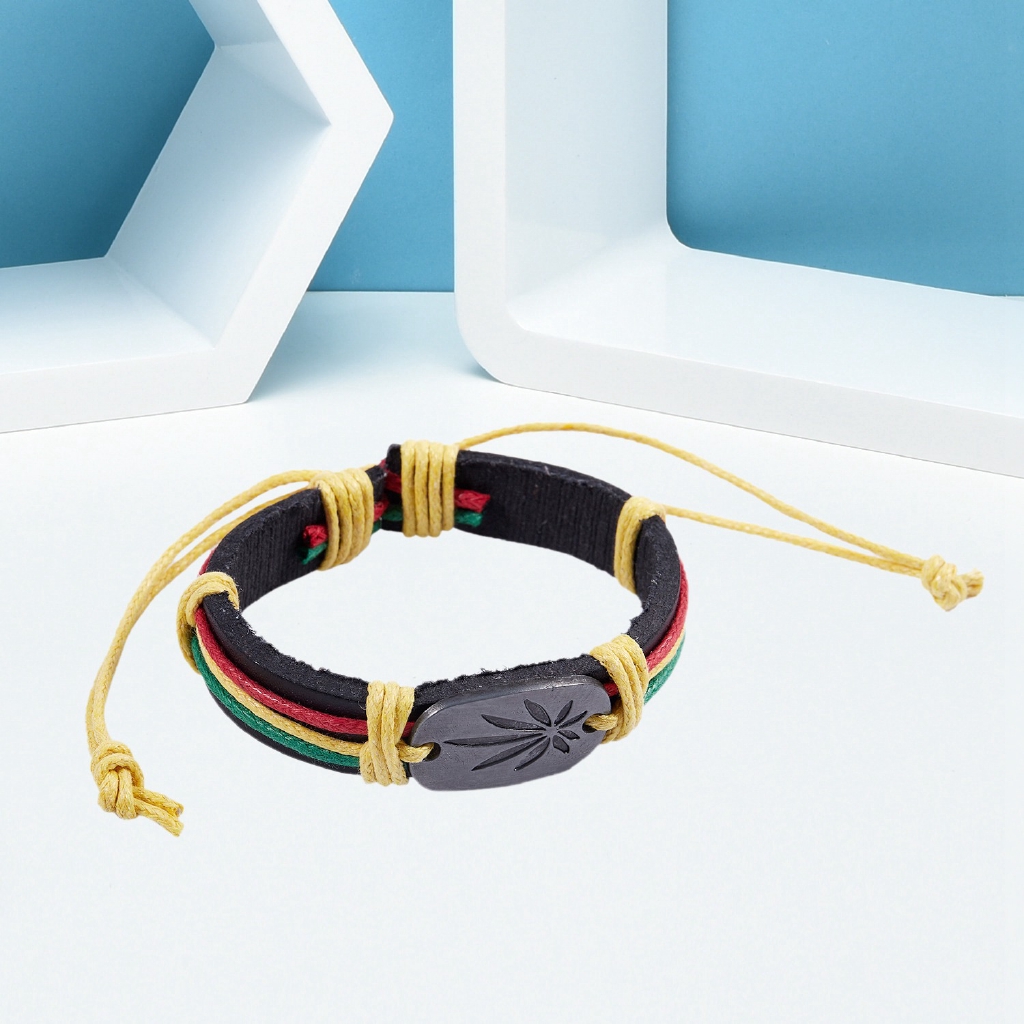 Vòng Tay Dây Da Bện Phong Cách Rasta Jamaica Reggae