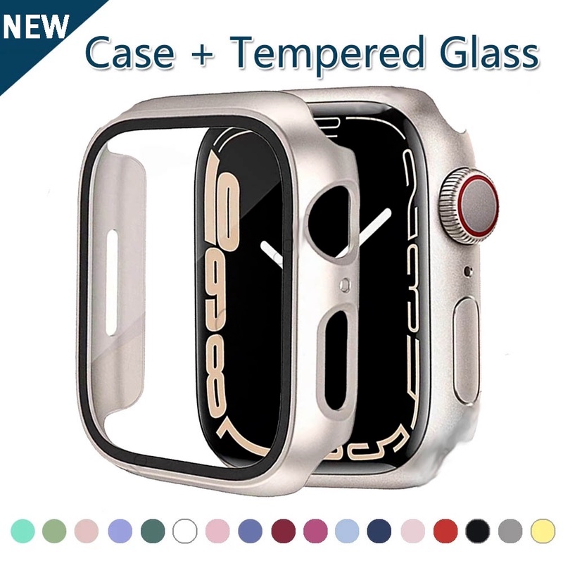 Bộ Kính Cường Lực + Ốp Bảo Vệ Mặt Đồng Hồ Thông Minh Apple Watch Series 7 6 SE 5 4 41mm 45mm 40MM 44MM