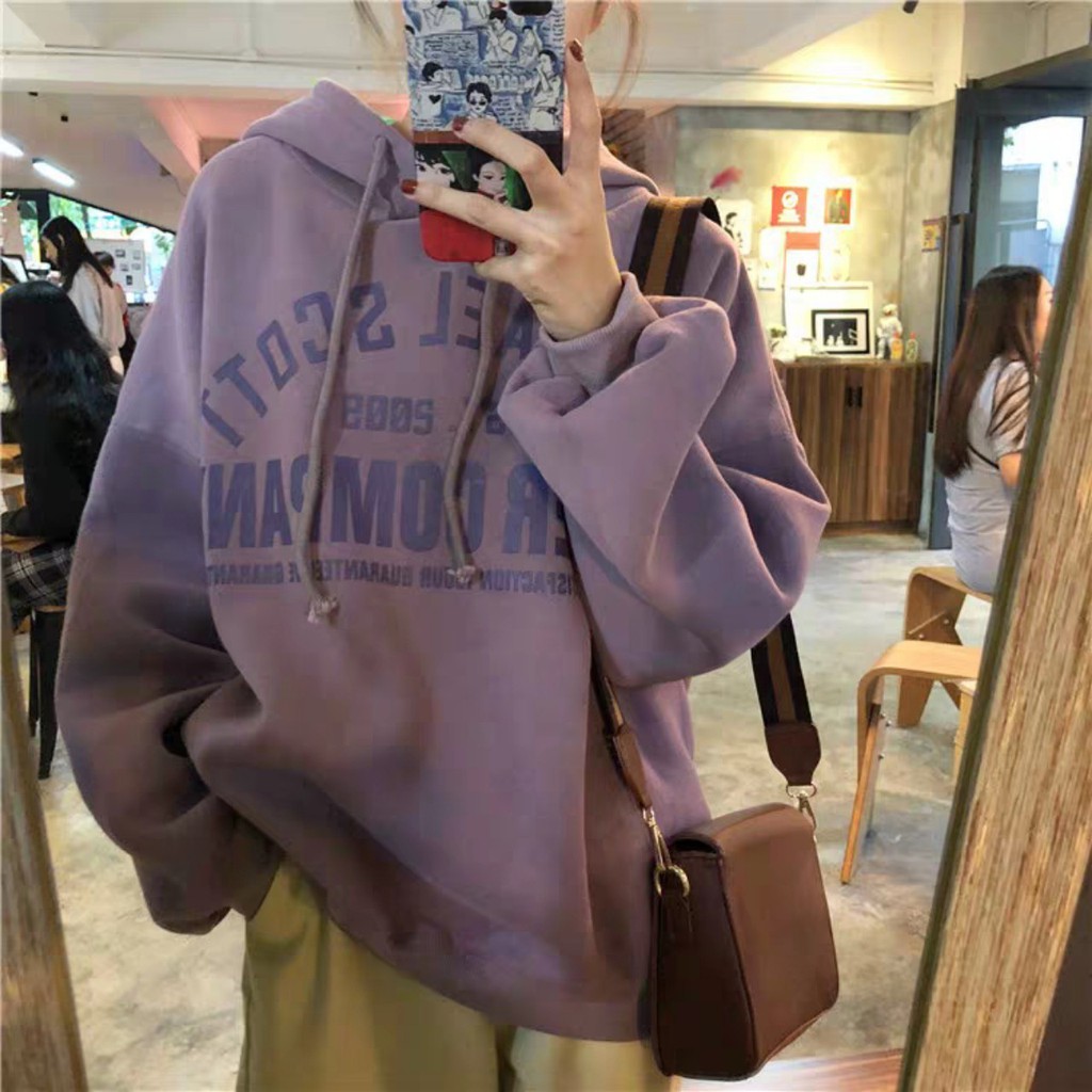 (ORDER- Sẵn Tím) Áo nỉ Hoodie nữ in chữ Ulzzang cá tính - Nhiều màu