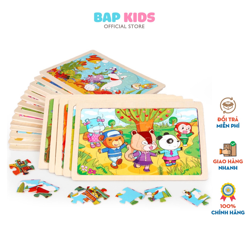 Đồ chơi gỗ BAPKIDS, Ghép tranh 24 chi tiết bằng gỗ nhiều chủ đề 15 x 22.5cm