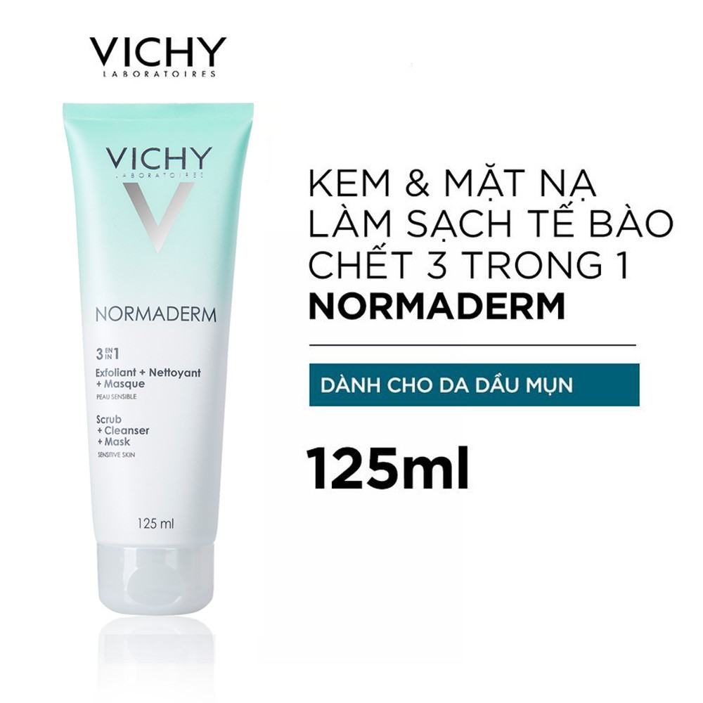 Kem Tẩy Tế Bào Chết Vichy 3 Tác Động 125ml Normaderm 3 in 1 Scrub + Cleanser + Mask