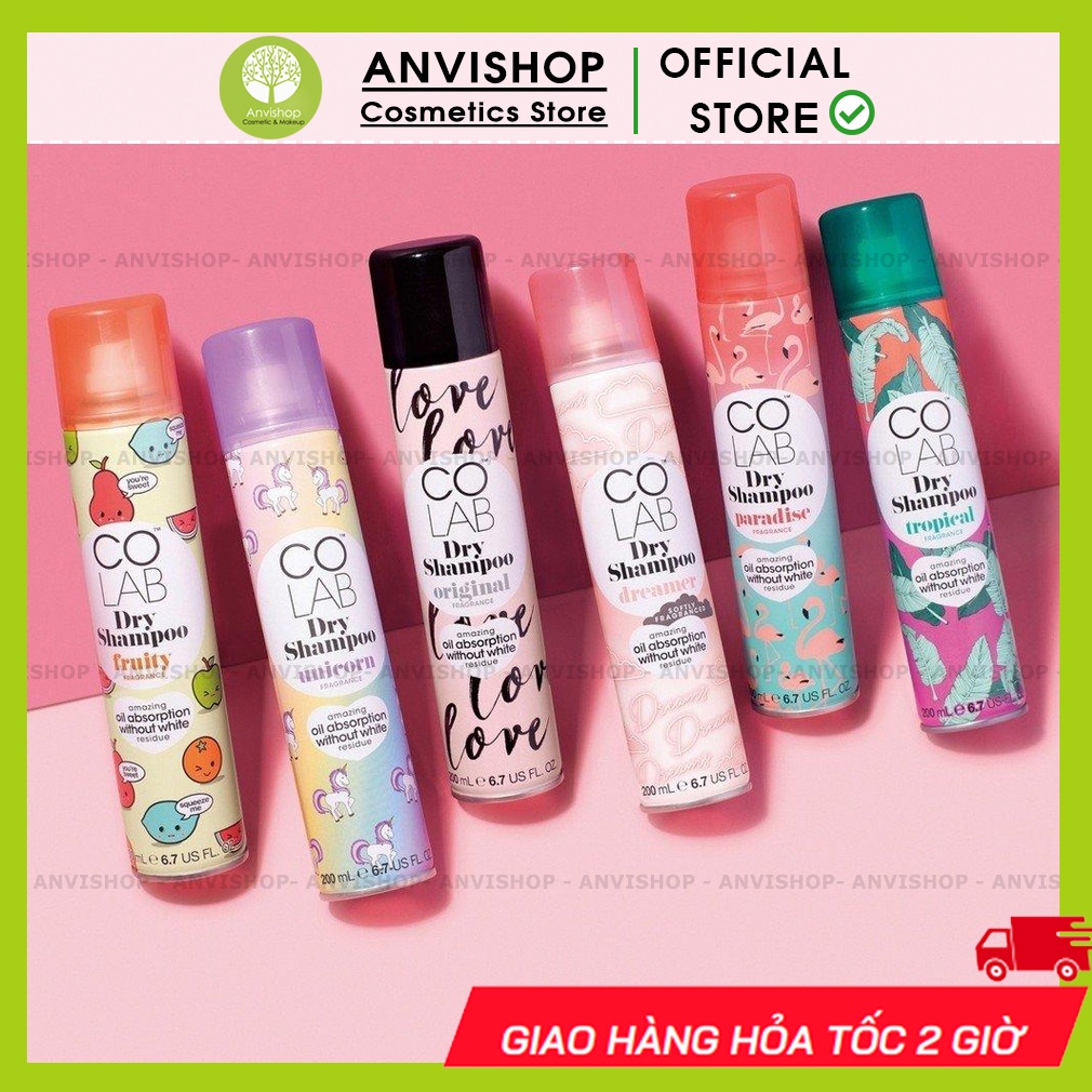 Dầu Gội Khô Colab Dry Shampoo (200ml) (Mùi hương đọc kỹ từng ảnh)| Hút dầu cực nhanh không để lại vệt trắng