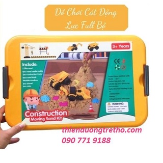 Cát động lực cho bé, cát nặn sinh học kèm 2 xe công trình, xẻng và khuôn không dính tay full bộ nguyên hộp