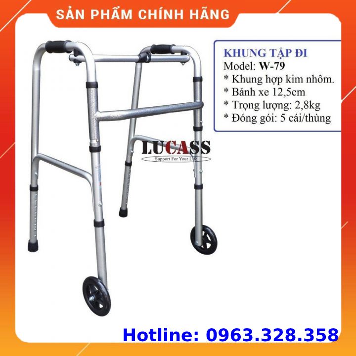 Khung Tập Đi Cho Người Già, Khung Hợp Kim Nhôm Có Bánh Xe Chống Trơn Trượt