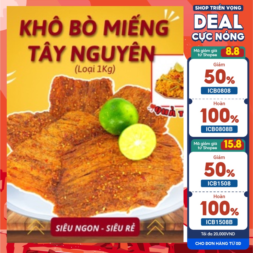 Khô Bò nguyên miếng Tây Nguyên 500g-1Kg thơm ngon vừa ăn