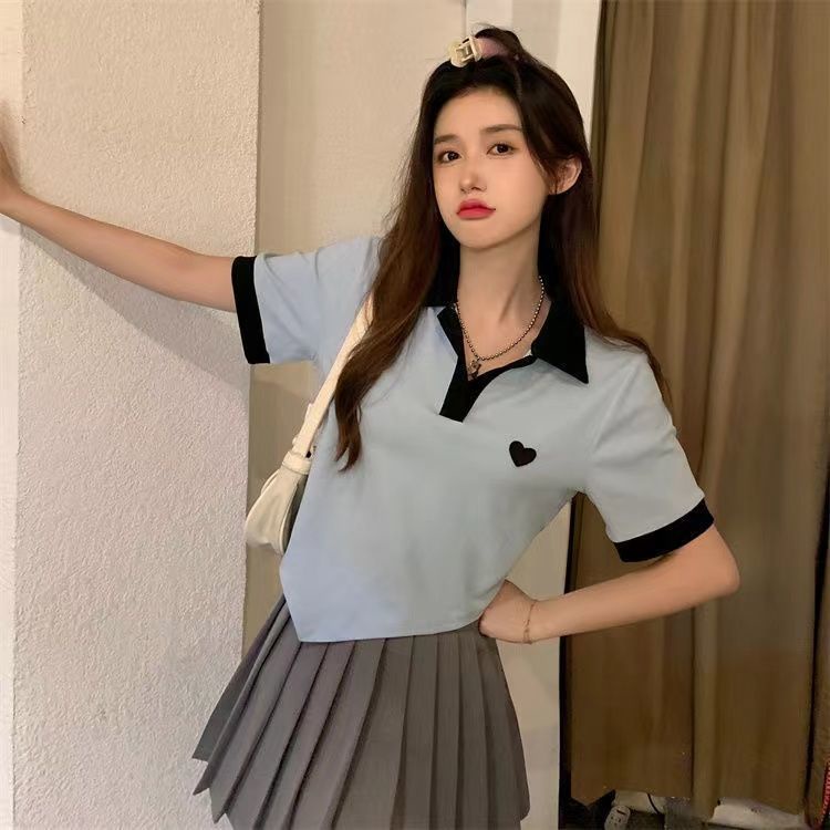 Áo polo COZOK ngắn tay thêu hình trái tim xinh xắn