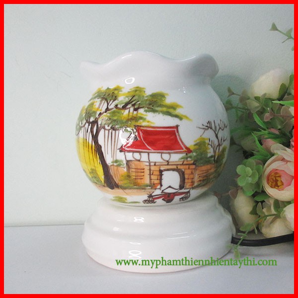 Đèn Xông Tinh Dầu Gốm Bát Tràng Cảnh Đình Làng D016