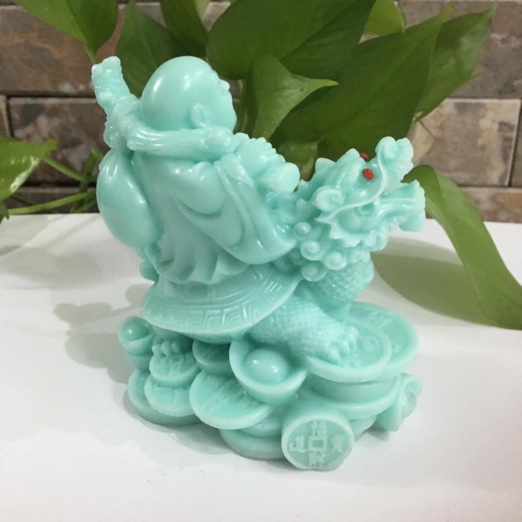 Phật di lặc cưỡi long quy cao 12 cm dài 12 cm  màu xanh ngọc
