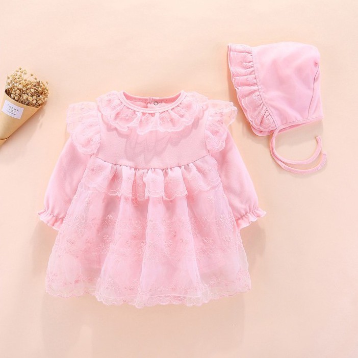 Set Váy Body Ren Tiểu Thư Đầy Tháng/Thôi Nôi Bé Gái 0-12m(kèm mũ bèo tiểu thư)