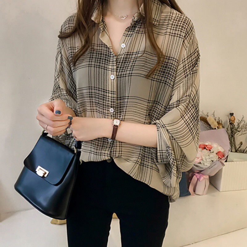 Áo sơ mi kẻ sọc tay dài dáng rộng cho nữ