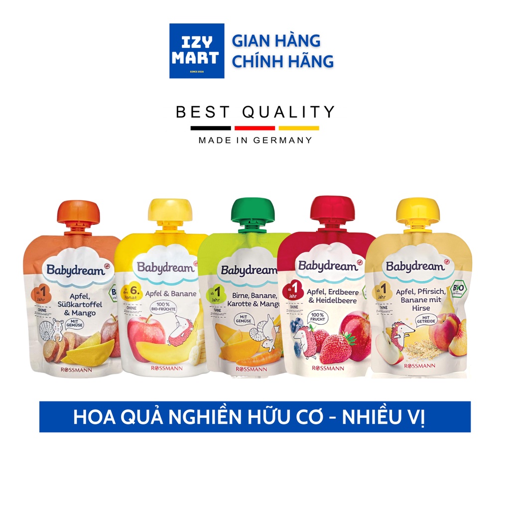 Hoa quả nghiền/Trái cây nghiền hữu cơ Babydream cho bé ăn dặm