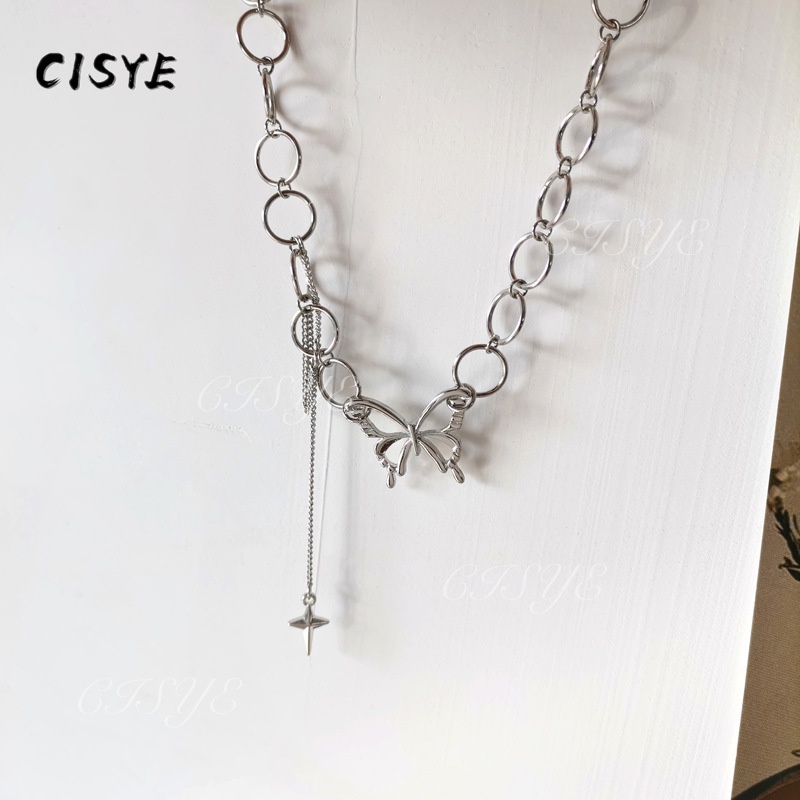 Vòng cổ Choker mặt tròn hình bướm phong cách Hip Hop dành cho nữ