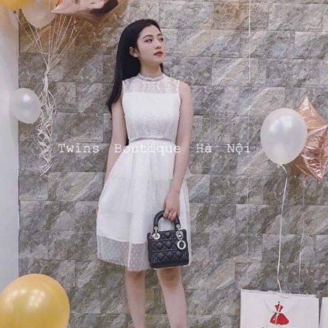 Váy bi lưới vai ren hoa chìm có sz S M. Mẫu váy bày em làm 3 màu đen , trắng và nude nhé.