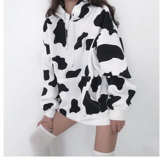 Áo hoodie unisex hình bò sữa form rộng