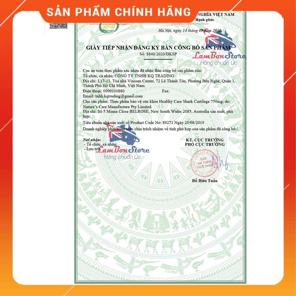 Sụn Vi Cá Mập Healthy Care Shark Cartilage 750mg hỗ trợ xương khớp - Úc shopnguyenanh88