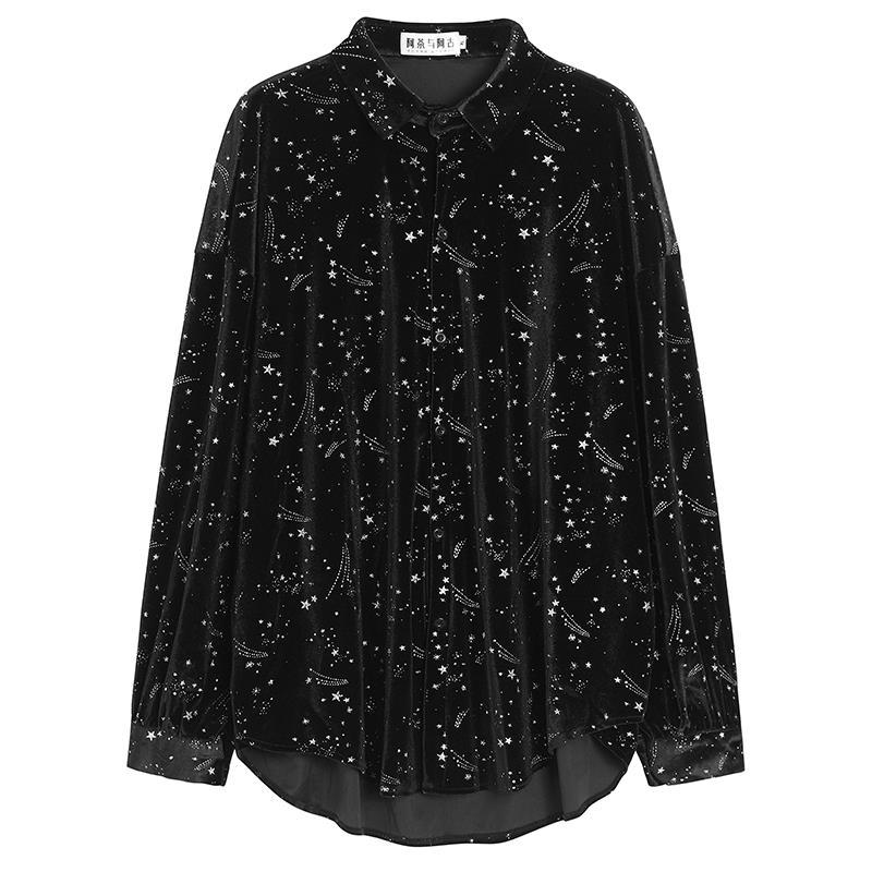 Áo sơ mi tay dài dáng rộng họa tiết bầu trời sao độc đáo thời trang cách Hàn Quốc 2020 cho nam