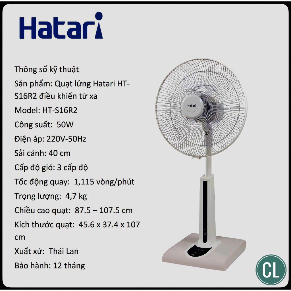 Quạt lửng Hatari HT-S16R2 có điều khiển từ xa - Hàng chính hãng