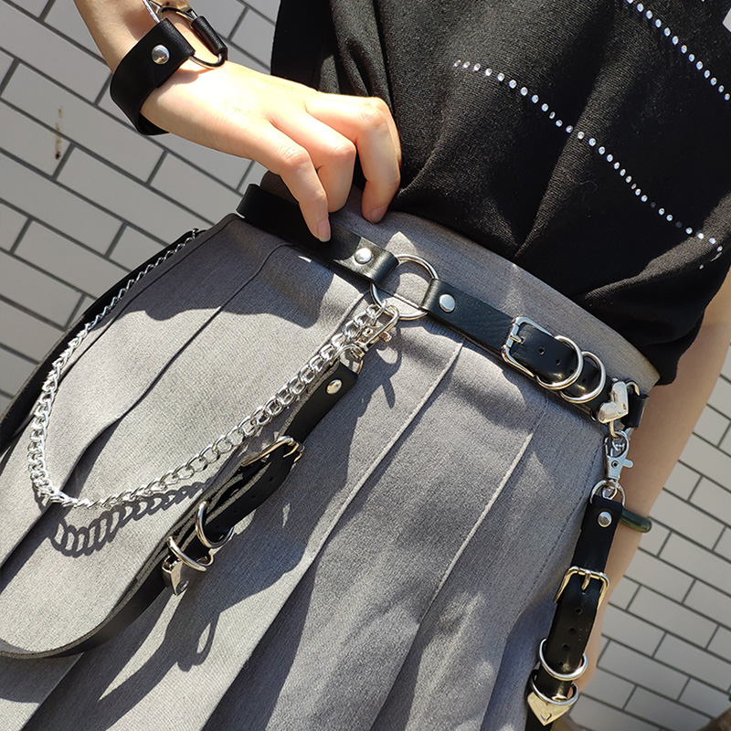 Thắt Lưng Da Pu Màu Tối Phong Cách Punk Hàn Quốc Cá Tính