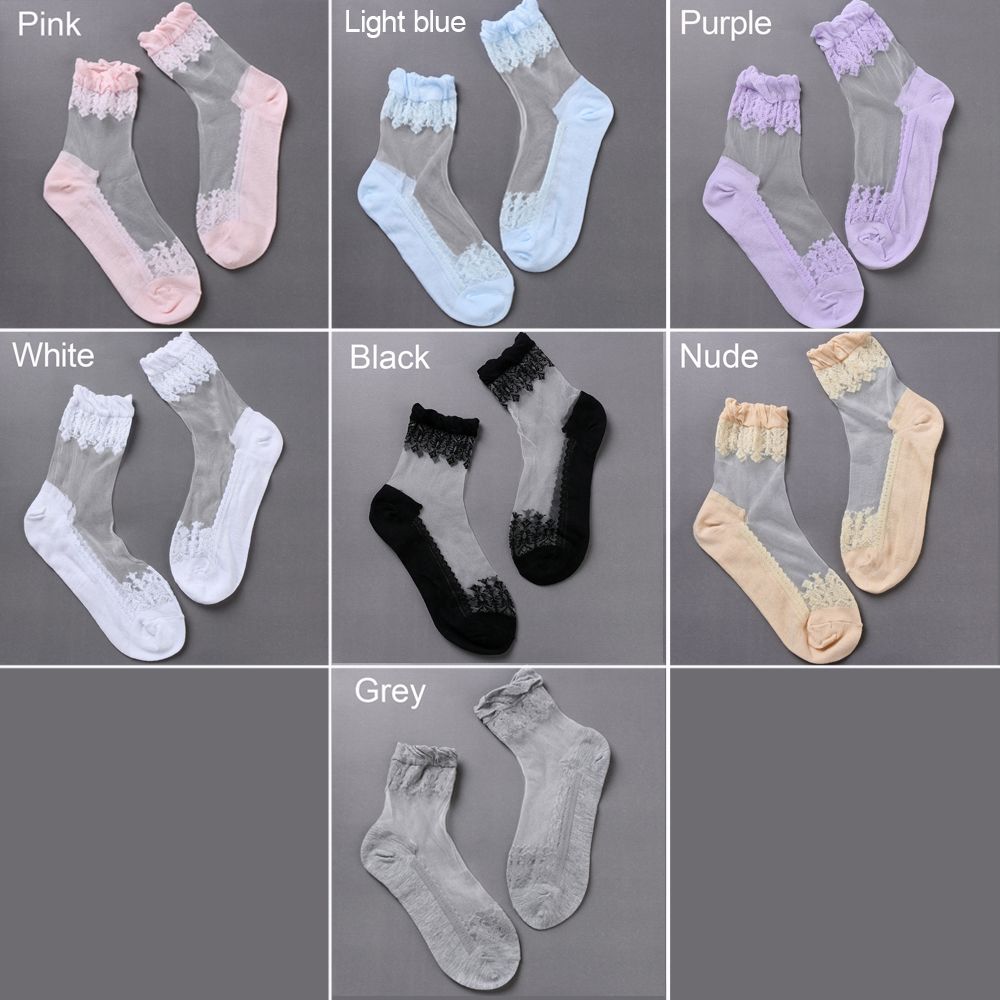 Vớ nữ phối ren cao đến mắt cá chân thoáng khí thời trang tùy chọn màu