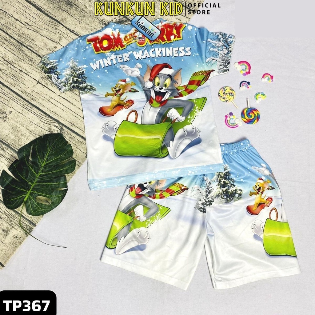 Quần áo trẻ em thun lạnh in 3d hình tom and jerry cho bé trai và bé gái Kunkun Kid TP367