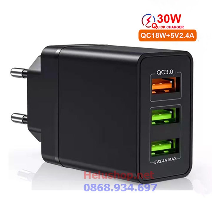 Củ sạc nhanh Quick Charge 3.0 nhỏ gọn 3 cổng USB cho điện thoại,máy tính bảng