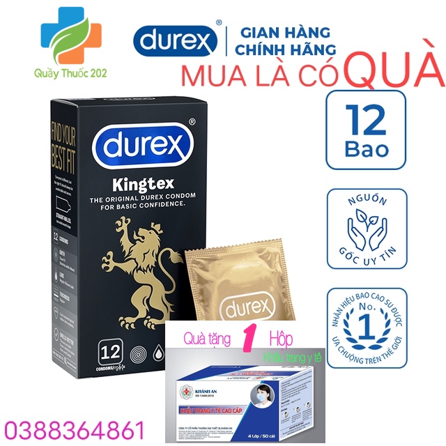 [DUREX Kingtex] Bao cao su chính hãng hộp 12 cái giá shock, vừa vặn với kích thước đa số đàn ông người Việt