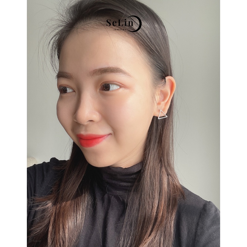 Khuyên tai bạc nữ 925 cá tính cao cấp hình tam giác khối SELIN JEWELRY - 0032