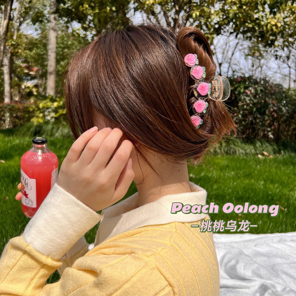 Kẹp Tóc Đuôi Ngựa Cỡ Lớn Màu Hồng Đào Phong Cách Hàn Quốc Thanh Lịch Dành Cho Nữ