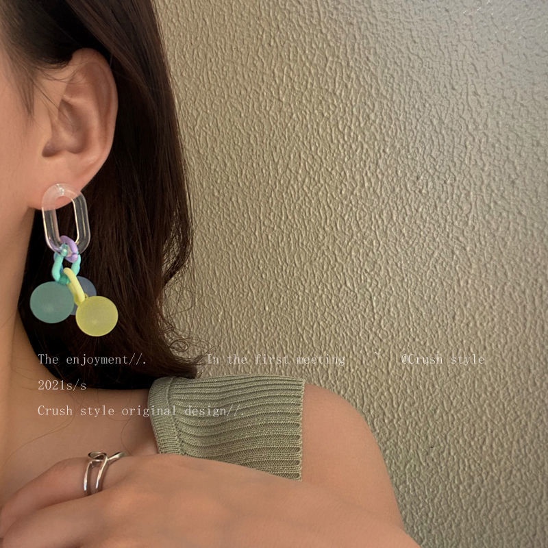 Đôi bông tai bằng Acrylic màu sắc tương phản đơn giản thời trang cho nữ