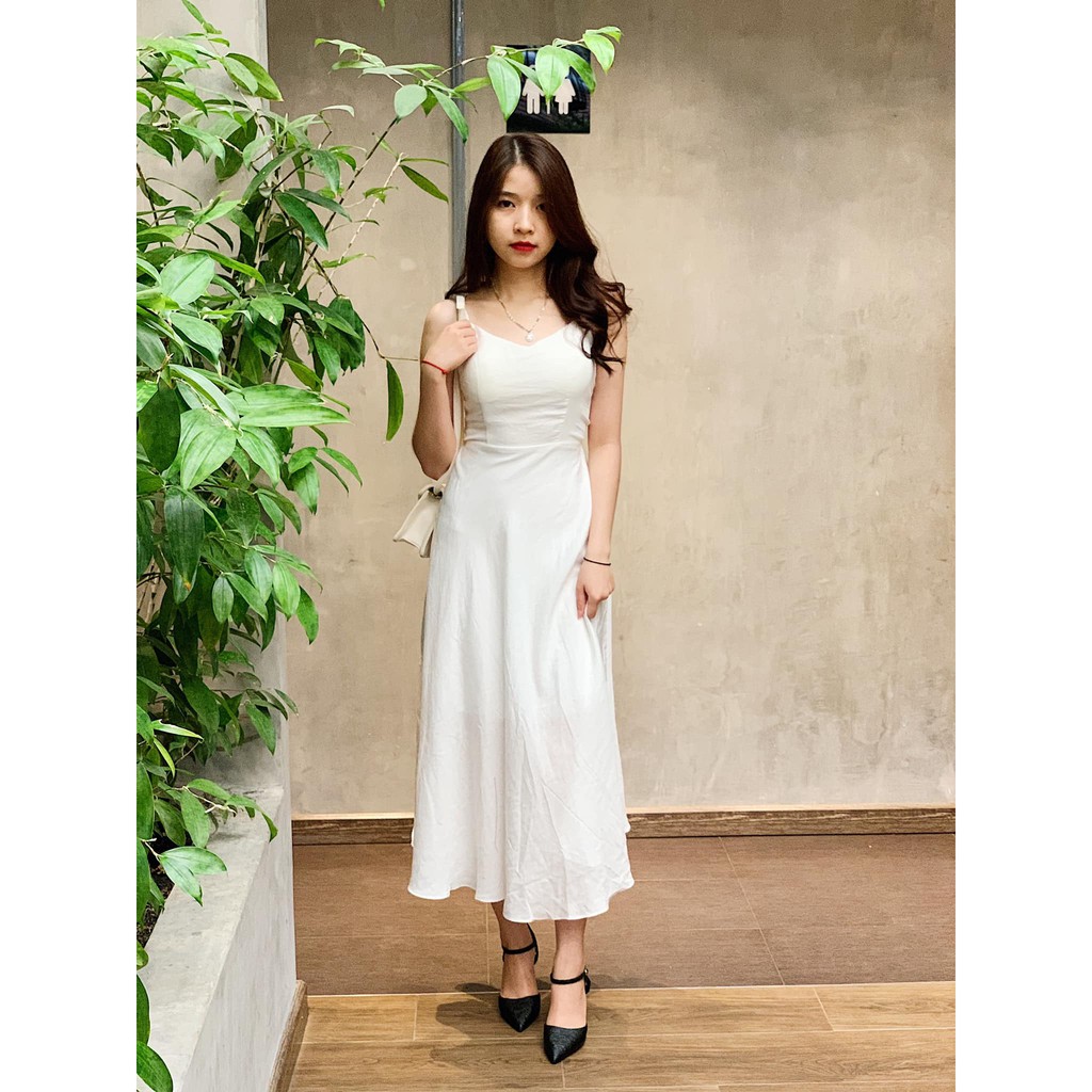 Đầm maxi 2 dây cổ v thắt nơ lưng siêu xinh