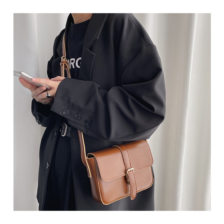 Túi đeo chéo nam da họa tiết trơn cặp chữ nhật Messenger thời trang Hàn Quốc