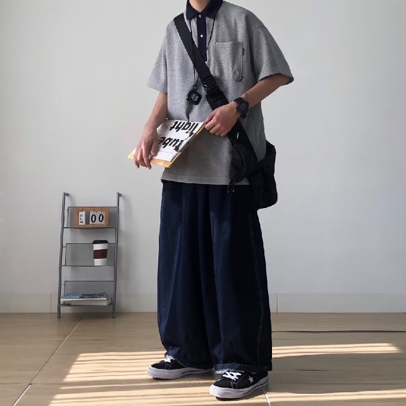 Áo Thun polo Tay Ngắn Dáng Rộng Thoáng Khí Phong Cách Nhật Bản Thời Trang Mùa Hè Cho Nam