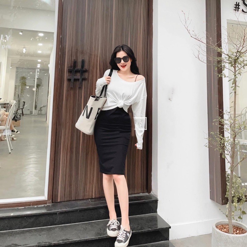Sét váy dài+ áo phông thụng lệch vai TTN544